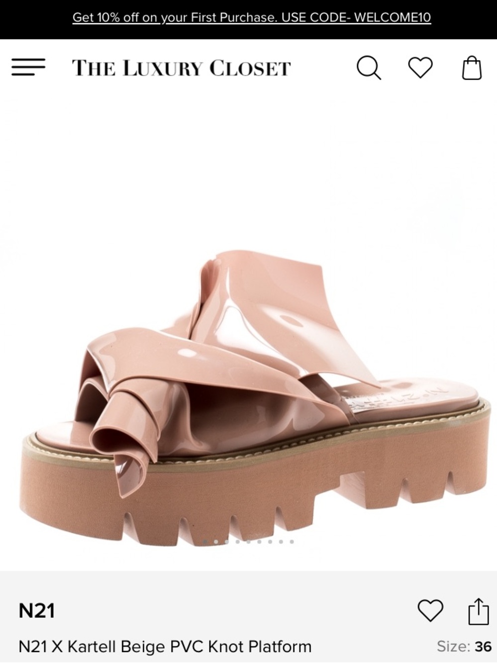 N21 X Kartell beige brown pvc knot platform sandal size 6